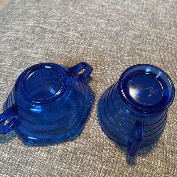 VTG Moderntone Creamer & Open Sugar Set 2 pc Cobalt Blue Hazel Atlas Gla… - Picture 8 of 9